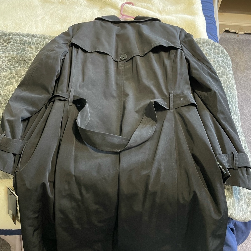 London Fog Black Trench Coat with Plaid Lining - Picture 3 of 11